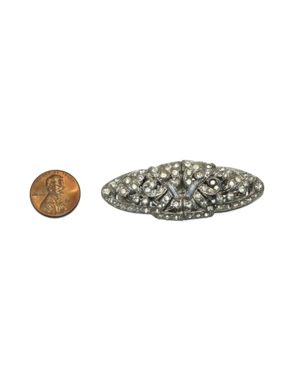 1930s VTG Coro Duette Silver Tone and Stones Brooch, Converts to Fur Clips.